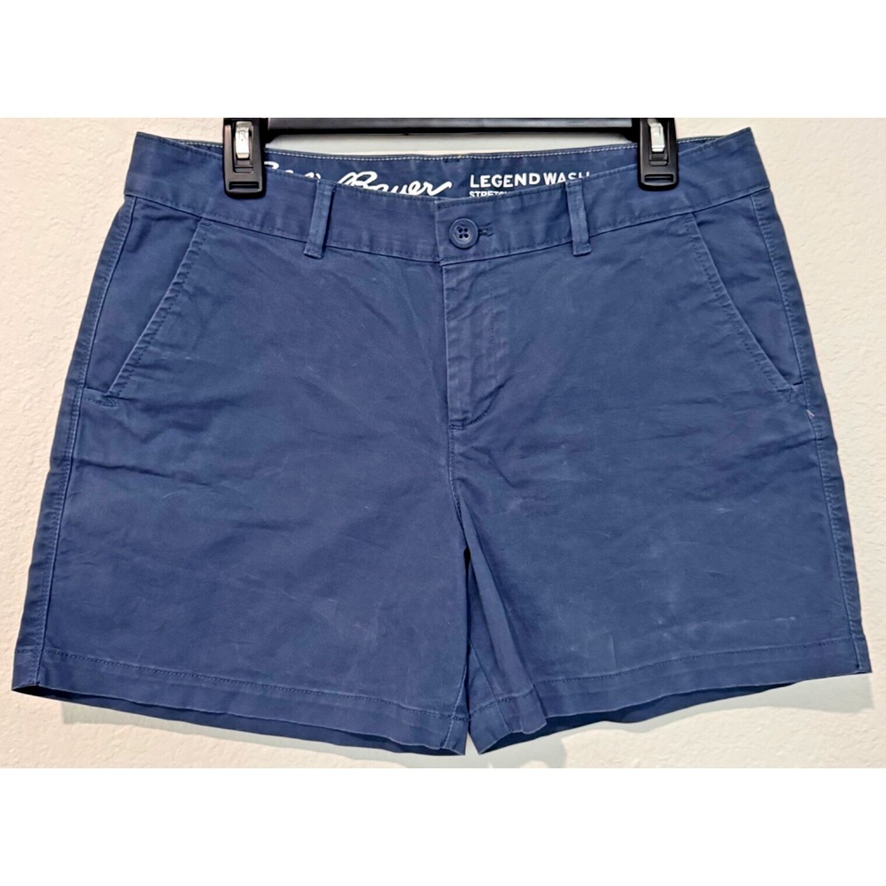 Eddie Bauer Chino‎ Shorts Women Size 8 Blue Legend Wash Stretch Slightly Curvy